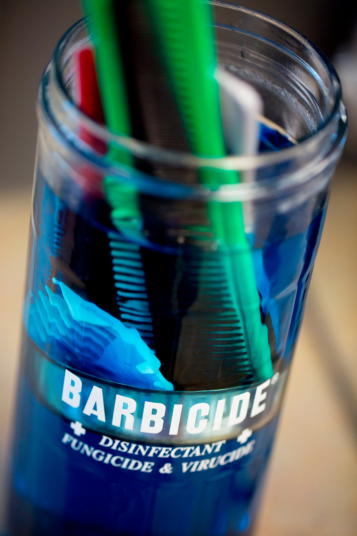 Barbicide tools and supplies at Razor's Edge