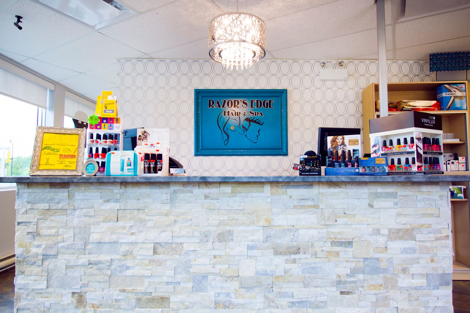 Front desk counter at Razor's Edge