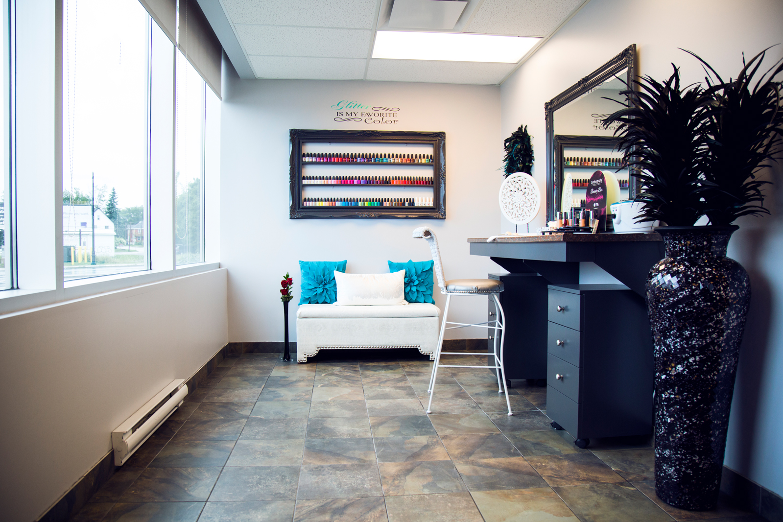 Makeup station at Razor's Edge