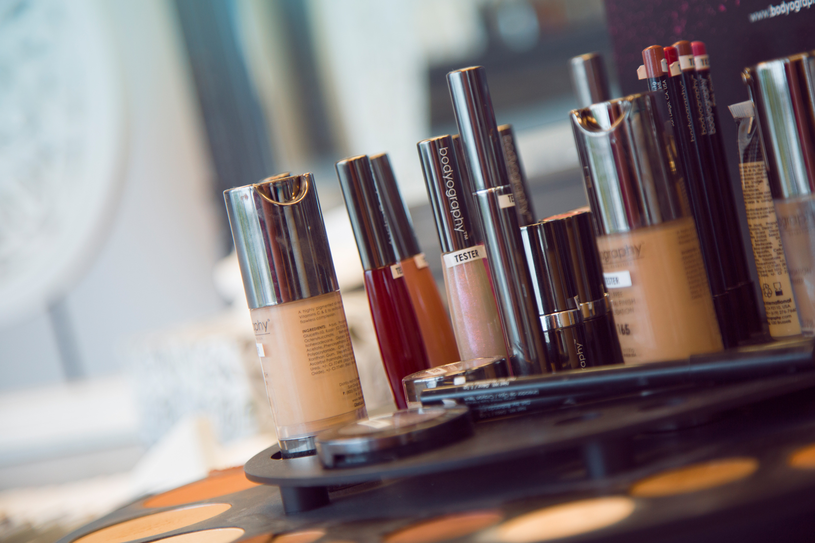 Makeup and manicure display at Razor's Edge